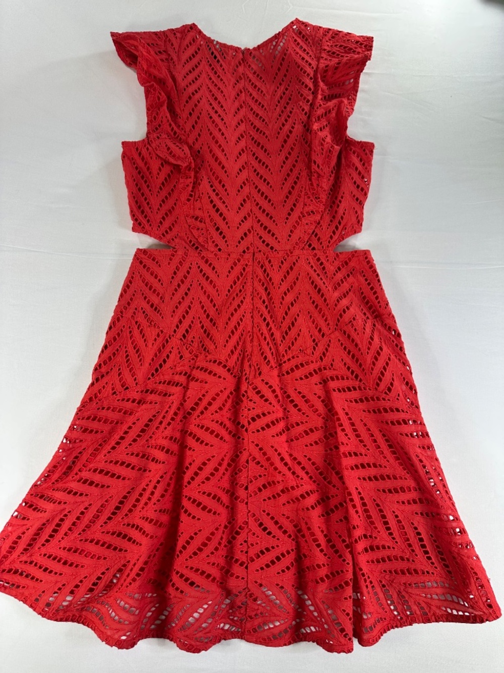 Bardot Red Eyelet Ruffle Cutout Fit & Flare Mini Dress US 6 - Picture 7 of 16